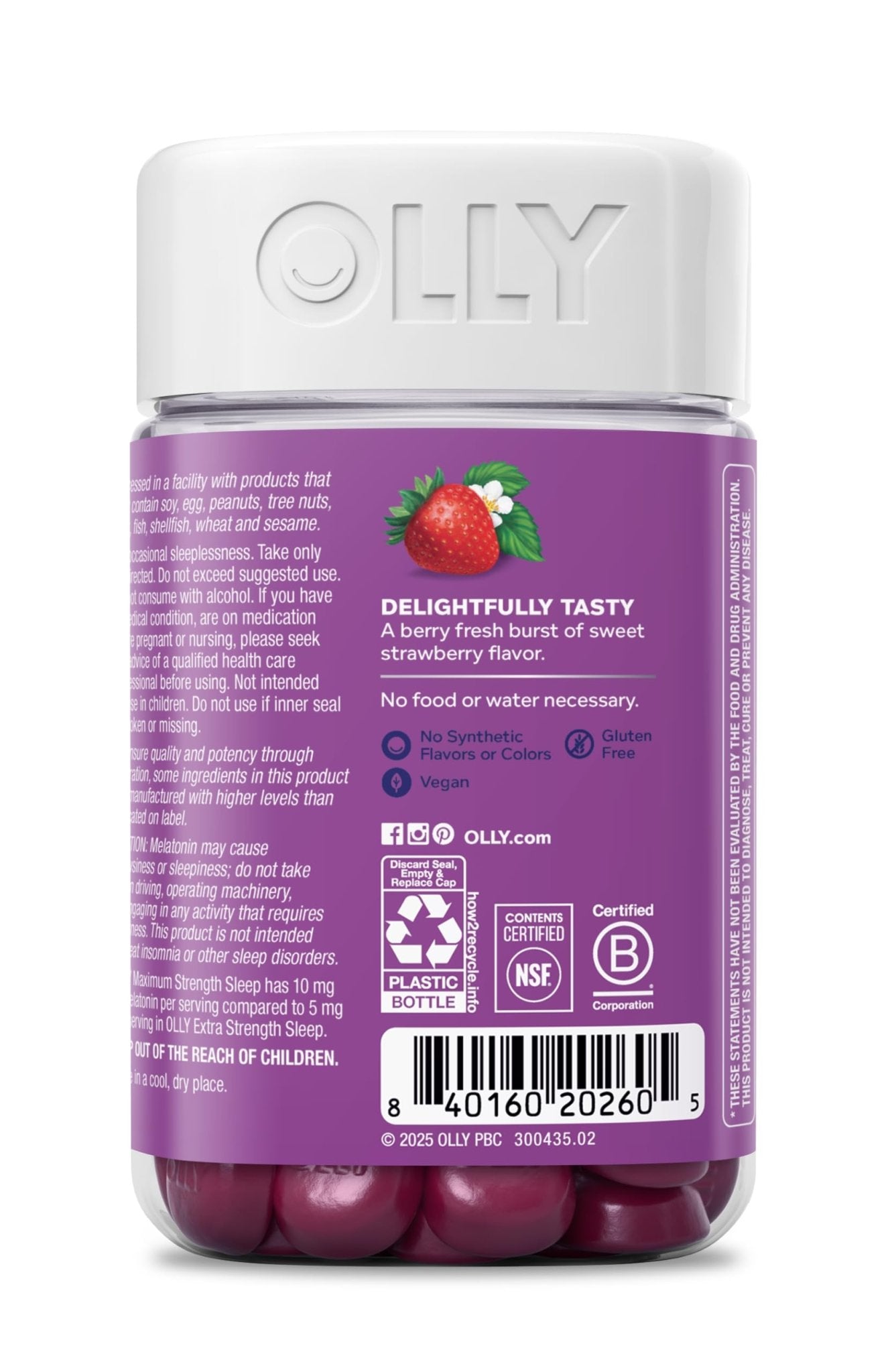 OLLY Max Strength Sleep Gummy, 10mg Melatonin, L-Theanine, Chamomile, Lemon Balm, Sugar Free, Vegetarian Sleep Aid, Strawberry - 70 Count - PrimeBioHealth - canada supplements