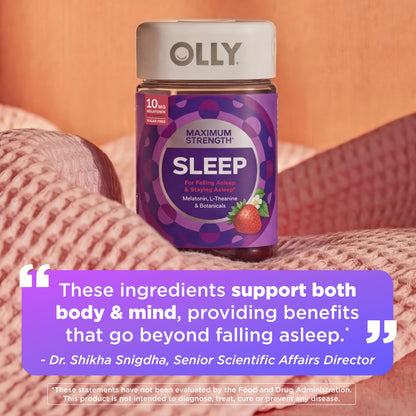 OLLY Max Strength Sleep Gummy, 10mg Melatonin, L-Theanine, Chamomile, Lemon Balm, Sugar Free, Vegetarian Sleep Aid, Strawberry - 70 Count - PrimeBioHealth - canada supplements