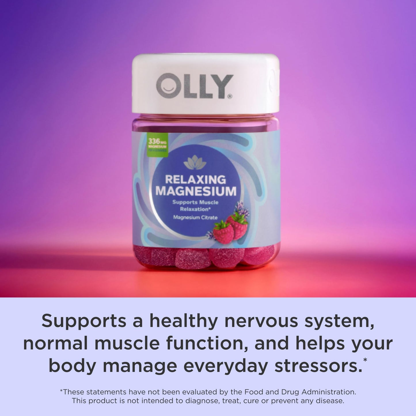 OLLY Relaxing Magnesium Gummies, Supports Muscle Relaxation*, Magnesium Citrate, Raspberry Lavender Flavor, 15 Day Supply - 60 Count - PrimeBioHealth - canada supplements