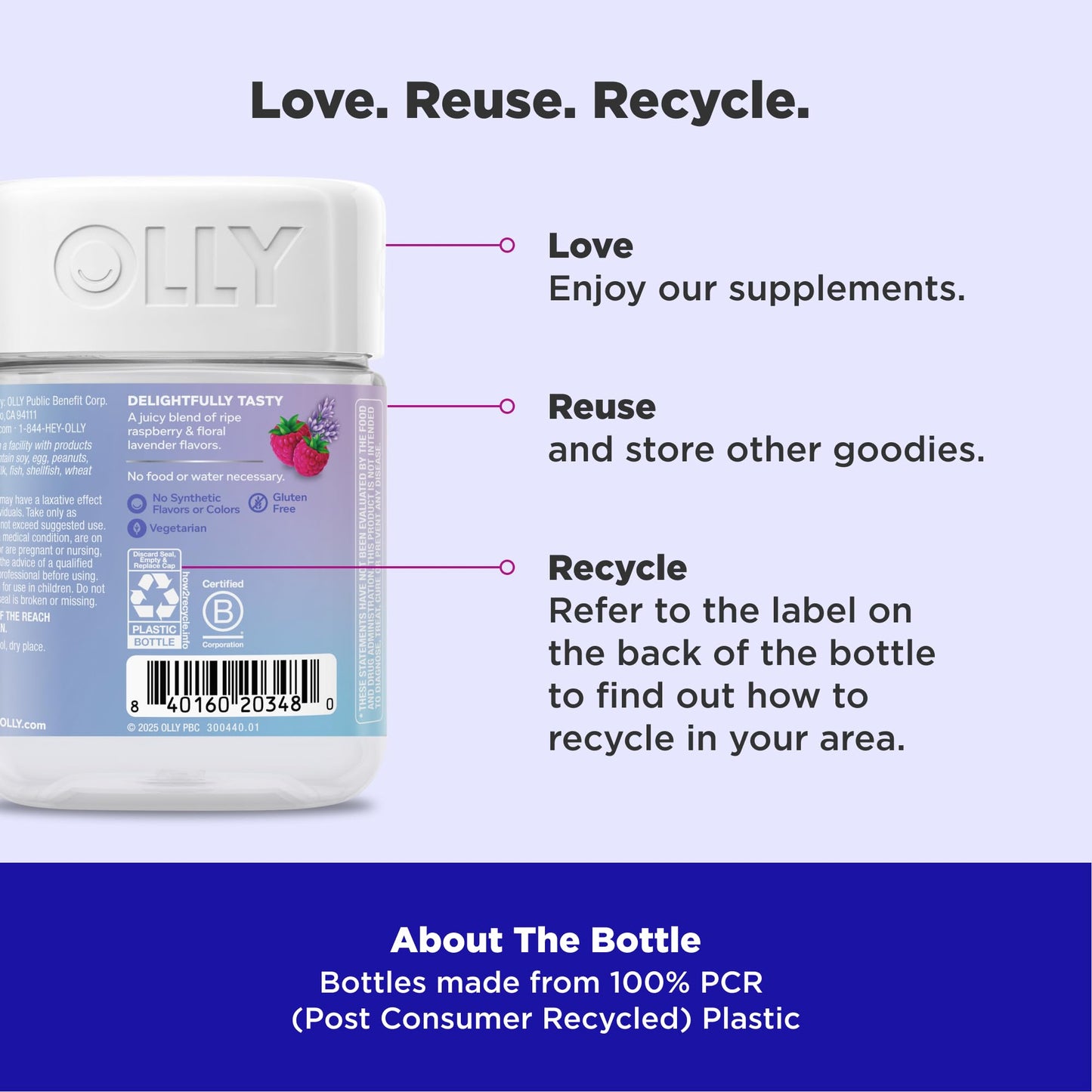 OLLY Relaxing Magnesium Gummies, Supports Muscle Relaxation*, Magnesium Citrate, Raspberry Lavender Flavor, 15 Day Supply - 60 Count - PrimeBioHealth - canada supplements