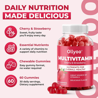 Ollyoo Multivitamin Gummies for Adults | Cherry & Strawberry Flavor | Great Source of Vitamin A & Essential Nutrients | - PrimeBioHealth - canada supplements