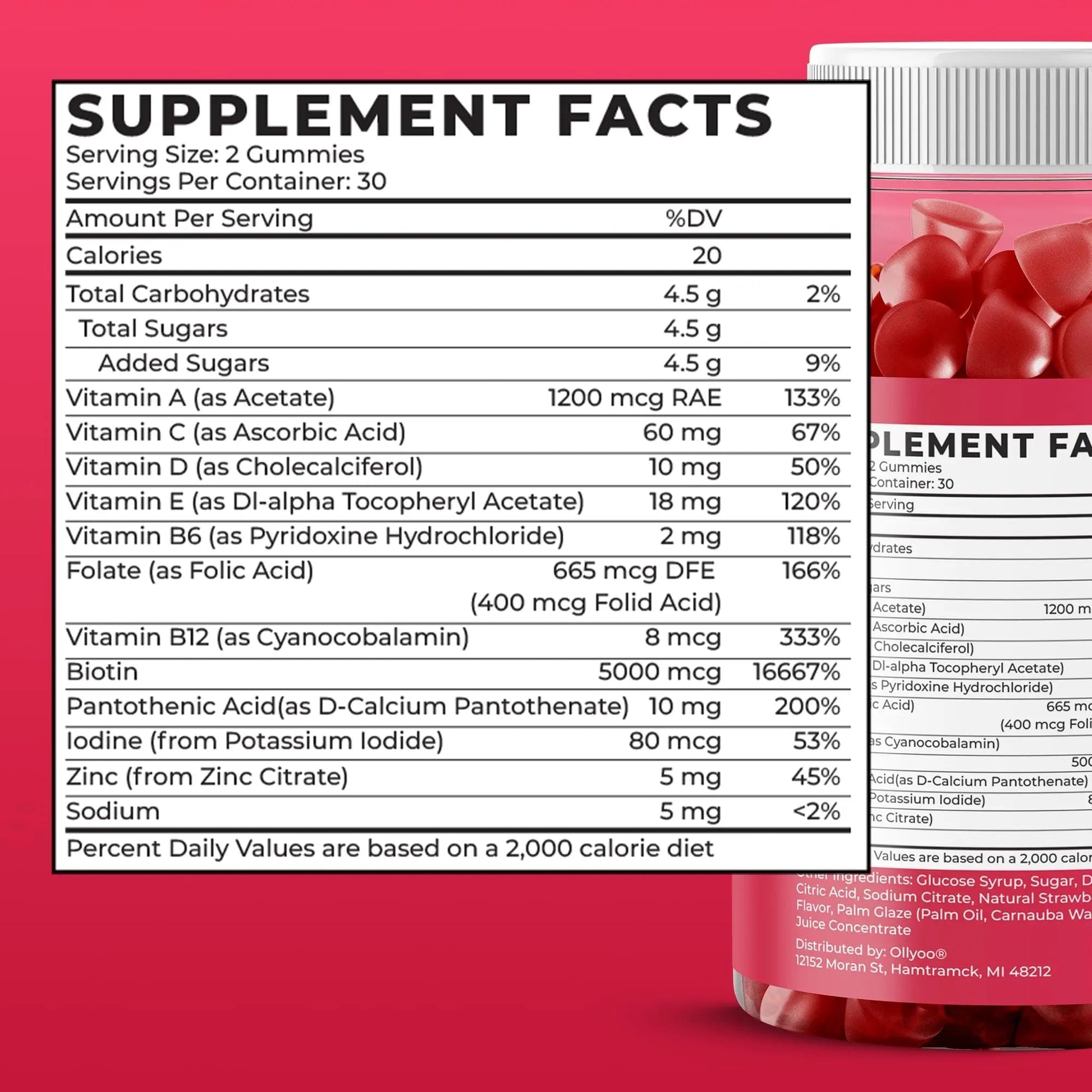 Ollyoo Multivitamin Gummies for Adults | Cherry & Strawberry Flavor | Great Source of Vitamin A & Essential Nutrients | - PrimeBioHealth - canada supplements