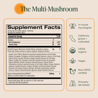 Om Master Blend Mushroom Powder – Organic Mushroom Supplement with 10 Mushrooms and Ashwagandha - Support Immunity, Gut Health & Stress Relief, 3.17 oz (40 Servings) - PrimeBioHealth - canada supplements
