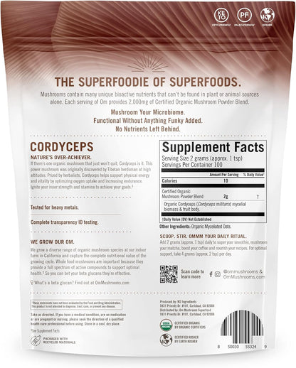 OM Mushroom Cordyceps Powder 7.05 oz (100 Servings) – Organic, Vegan, Non-GMO, Gluten-Free – Energy, Stamina & Endurance Support – Adaptogenic Superfood for Sports, Performance, Smoothies & Tea - PrimeBioHealth - canada supplements