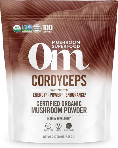 OM Mushroom Cordyceps Powder 7.05 oz (100 Servings) – Organic, Vegan, Non-GMO, Gluten-Free – Energy, Stamina & Endurance Support – Adaptogenic Superfood for Sports, Performance, Smoothies & Tea - PrimeBioHealth - canada supplements