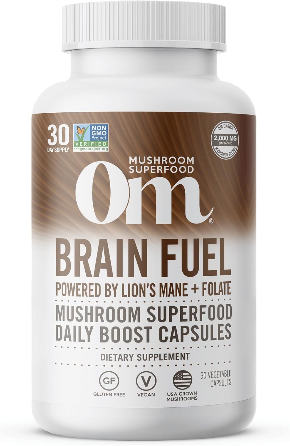 OM MUSHROOM SUPERFOOD Brain Fuel Mushroom Powder Capsules Superfood Supplement, 90 Count, 30 Days, Lion's Mane, Reishi Blend Plus Folate, Mental Clarity, Mushroom Supplement - PrimeBioHealth - canada supplements