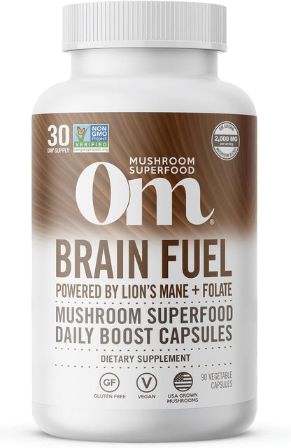 OM MUSHROOM SUPERFOOD Brain Fuel Mushroom Powder Capsules Superfood Supplement, 90 Count, 30 Days, Lion's Mane, Reishi Blend Plus Folate, Mental Clarity, Mushroom Supplement - PrimeBioHealth - canada supplements
