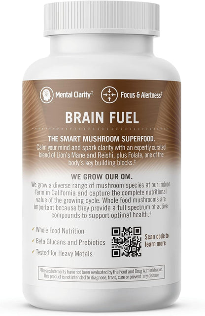 OM MUSHROOM SUPERFOOD Brain Fuel Mushroom Powder Capsules Superfood Supplement, 90 Count, 30 Days, Lion's Mane, Reishi Blend Plus Folate, Mental Clarity, Mushroom Supplement - PrimeBioHealth - canada supplements