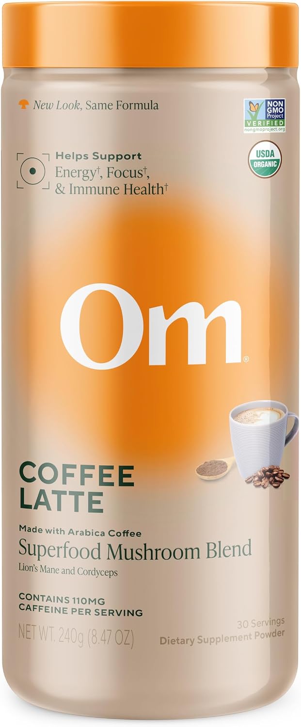 OM MUSHROOM SUPERFOOD Coffee Latte Blend – Functional Mushroom Powder with Lion’s Mane & Cordyceps – Energy, Focus & Mental Clarity Support – 8.47 oz Canister (30 Servings) - PrimeBioHealth - canada supplements