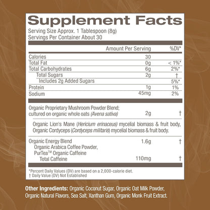 OM MUSHROOM SUPERFOOD Coffee Latte Blend – Functional Mushroom Powder with Lion’s Mane & Cordyceps – Energy, Focus & Mental Clarity Support – 8.47 oz Canister (30 Servings) - PrimeBioHealth - canada supplements