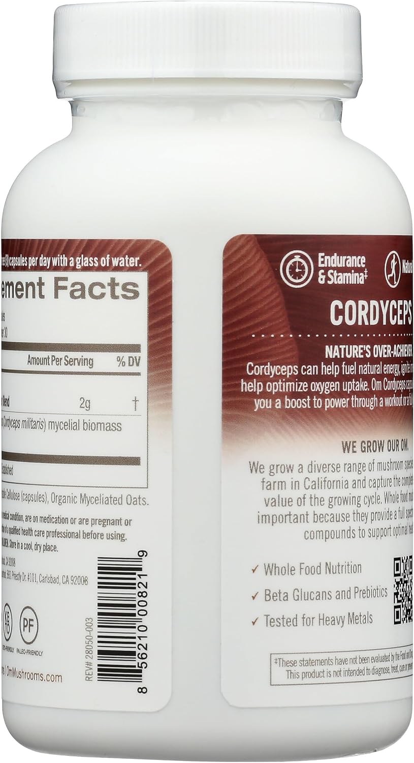 OM MUSHROOM SUPERFOOD Cordyceps Mushroom Capsules Superfood Supplement, 90 Count, 30 Days, Organic Energy Supplement for Stamina and Endurance - PrimeBioHealth - canada supplements