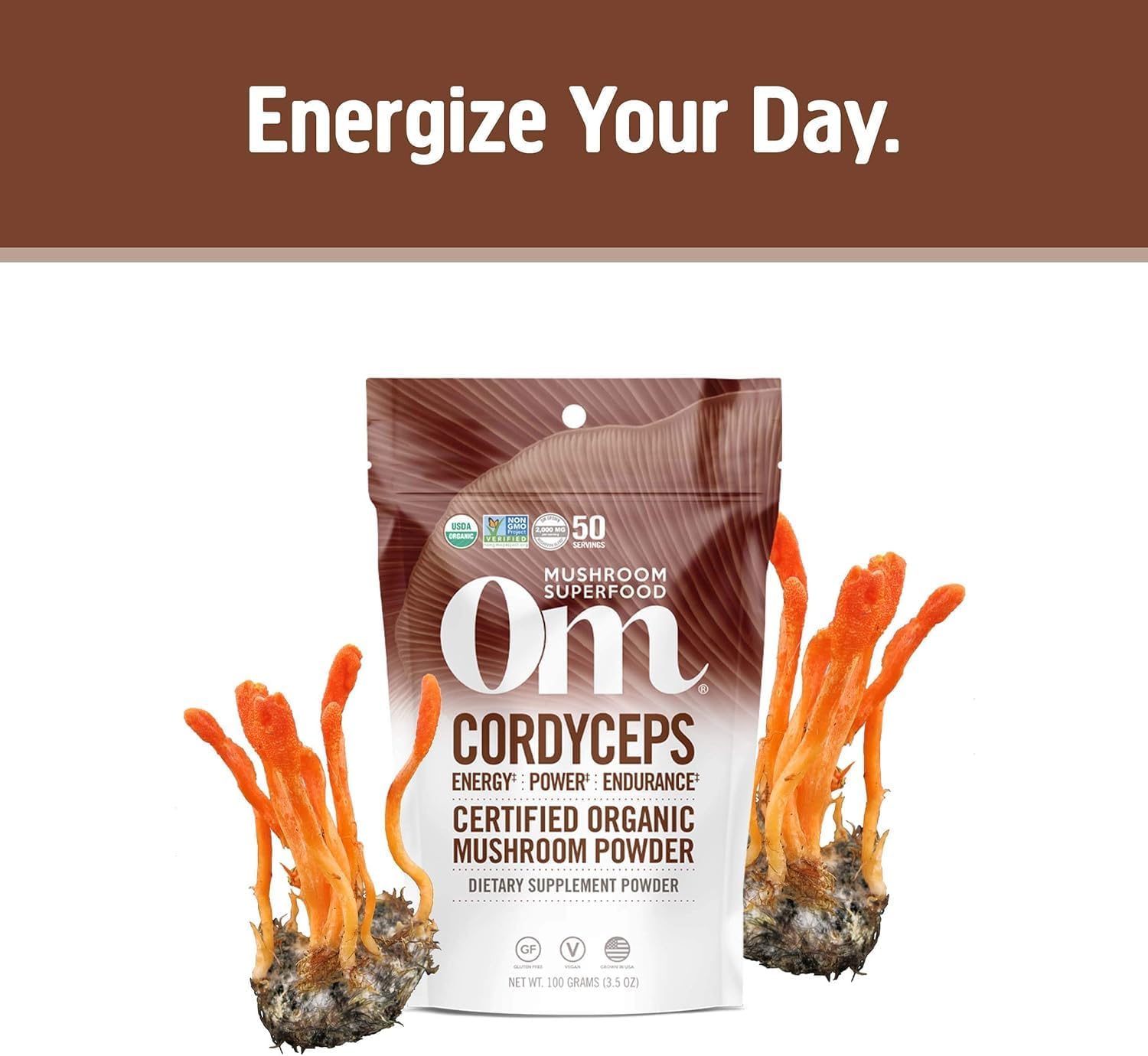 OM MUSHROOM SUPERFOOD Cordyceps Organic Mushroom Powder, 3.5 Ounce, 50 Servings, Energy, Power, Stamina and Endurance Support, Superfood Supplement for Sports Performance - PrimeBioHealth - canada supplements
