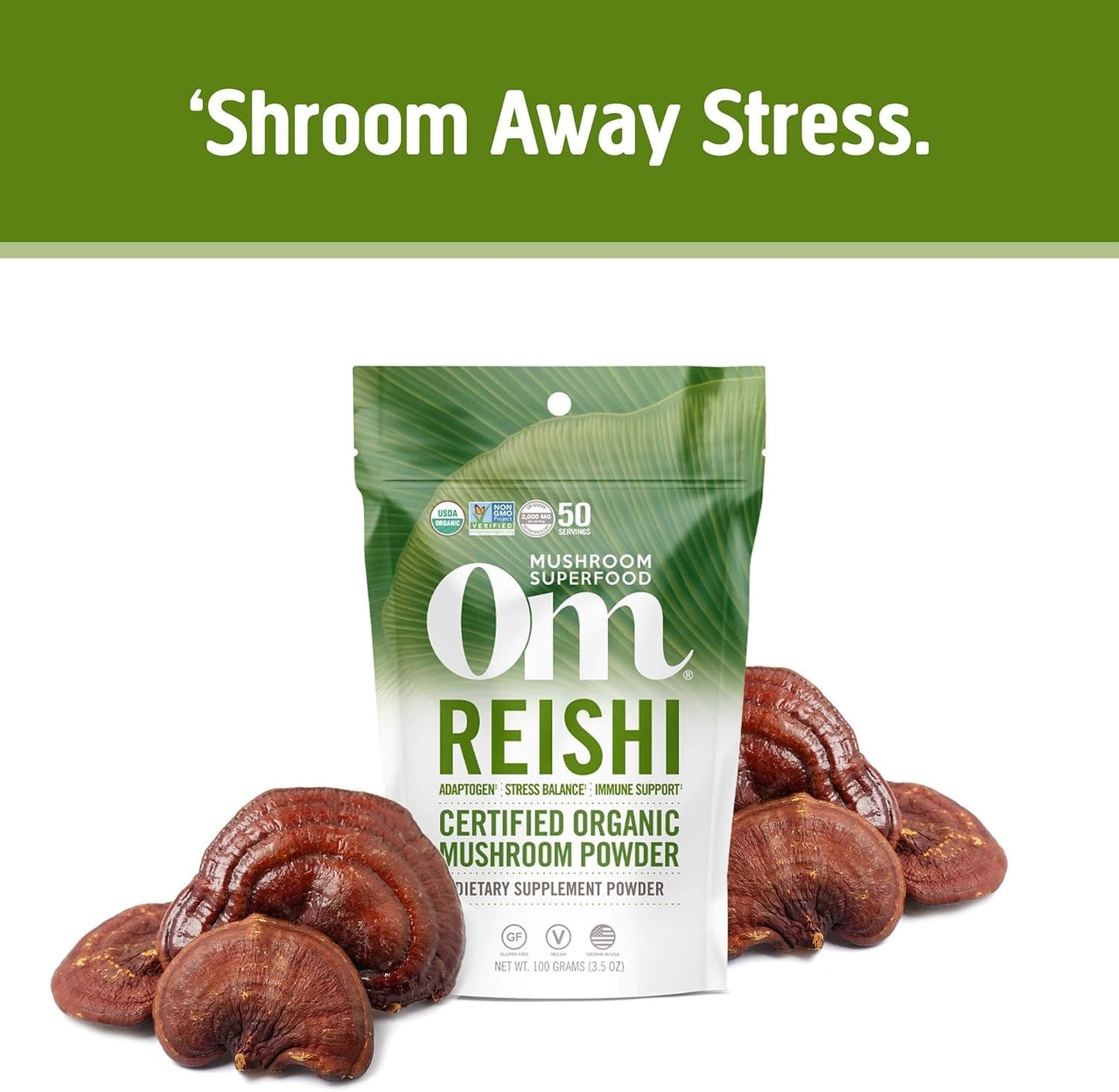 Om Mushroom Superfood Reishi Organic Mushroom Powder, 100 Servings, Organic Adaptogen Powder for Stress Relief and Immune Health - PrimeBioHealth - canada supplements