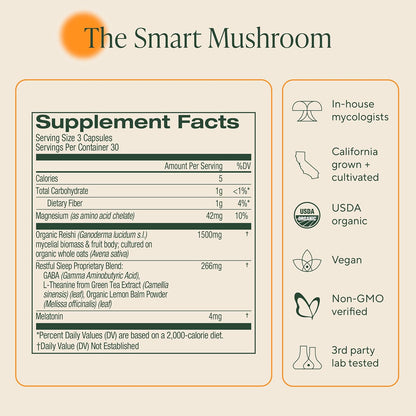 OM MUSHROOM SUPERFOOD Sleep Mushroom Capsules Superfood Supplement, 90 Count, 30 Days, Reishi, GABA, L-Theanine, Melatonin for Rest & Sleep Quality Superfood Supplement - PrimeBioHealth - canada supplements