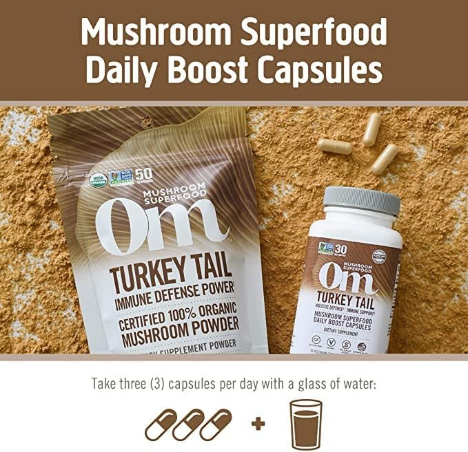 Om Mushroom Superfood Turkey Tail Mushroom Capsules Superfood Supplement, 90 Count, 30 Days, Immune Support, Polysacchrides, Beta-Glucans, Gut Health & Holistic Defense Mushroom Supplement - PrimeBioHealth - canada supplements