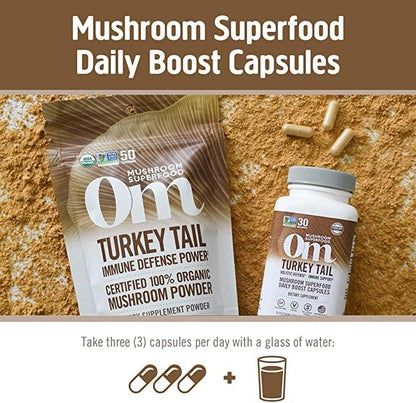 Om Mushroom Superfood Turkey Tail Mushroom Capsules Superfood Supplement, 90 Count, 30 Days, Immune Support, Polysacchrides, Beta-Glucans, Gut Health & Holistic Defense Mushroom Supplement - PrimeBioHealth - canada supplements