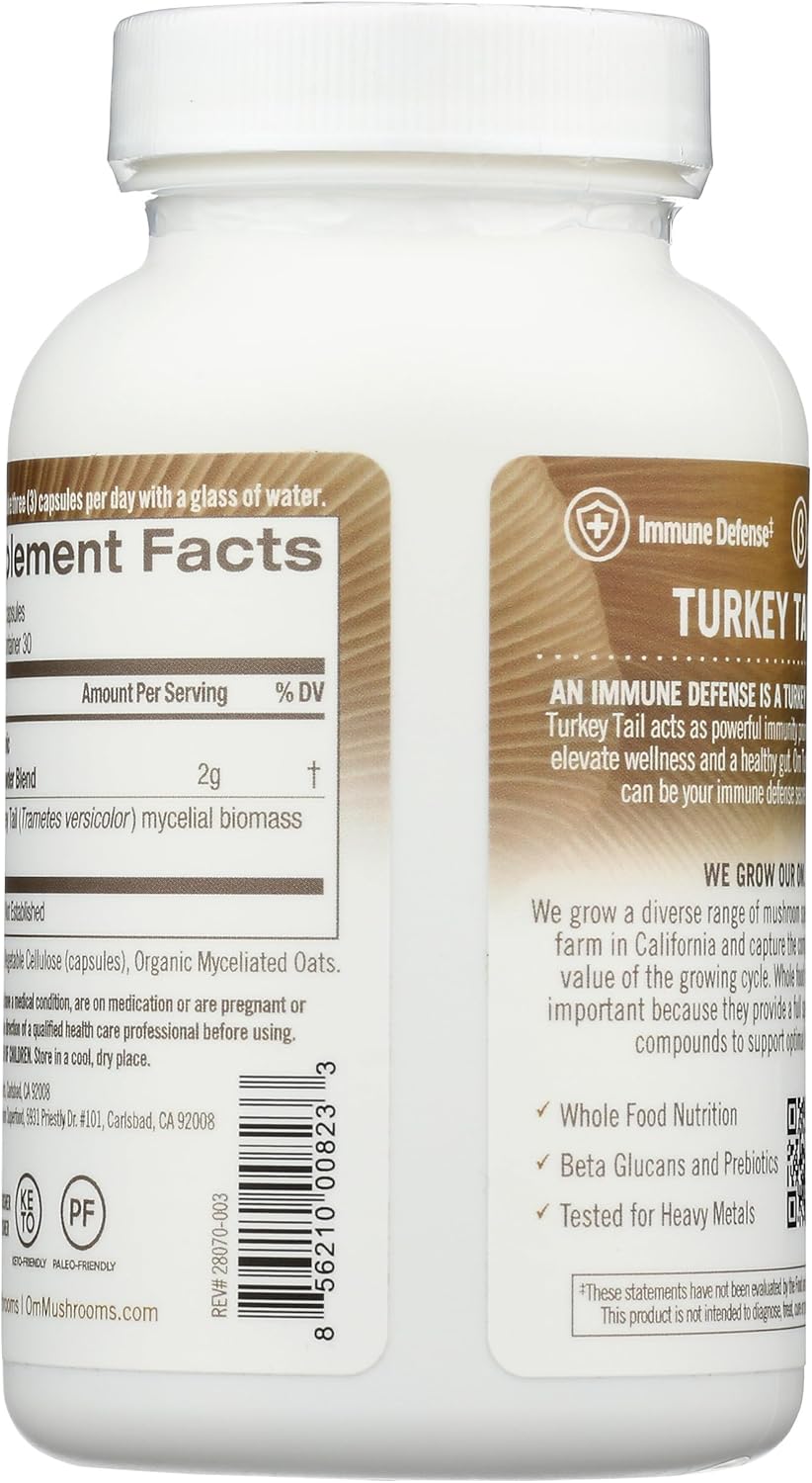 Om Mushroom Superfood Turkey Tail Mushroom Capsules Superfood Supplement, 90 Count, 30 Days, Immune Support, Polysacchrides, Beta-Glucans, Gut Health & Holistic Defense Mushroom Supplement - PrimeBioHealth - canada supplements