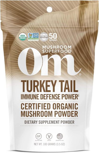 OM MUSHROOM SUPERFOOD Turkey Tail Organic Mushroom Powder Pouch, 7.05 Ounce, 100 Servings, Immune Support, Polysacchrides, Beta-Glucans, Gut Health & Holistic Defense Mushroom Supplement - PrimeBioHealth - canada supplements