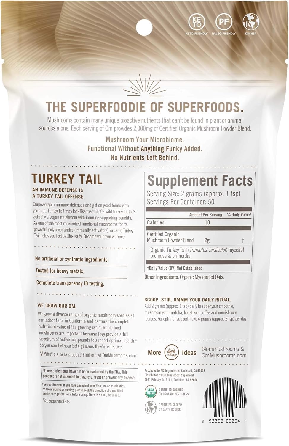 OM MUSHROOM SUPERFOOD Turkey Tail Organic Mushroom Powder Pouch, 7.05 Ounce, 100 Servings, Immune Support, Polysacchrides, Beta-Glucans, Gut Health & Holistic Defense Mushroom Supplement - PrimeBioHealth - canada supplements