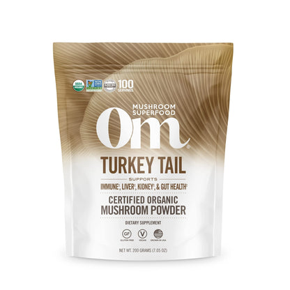 OM MUSHROOM SUPERFOOD Turkey Tail Organic Mushroom Powder Pouch, 7.05 Ounce, 100 Servings, Immune Support, Polysacchrides, Beta-Glucans, Gut Health & Holistic Defense Mushroom Supplement - PrimeBioHealth - canada supplements