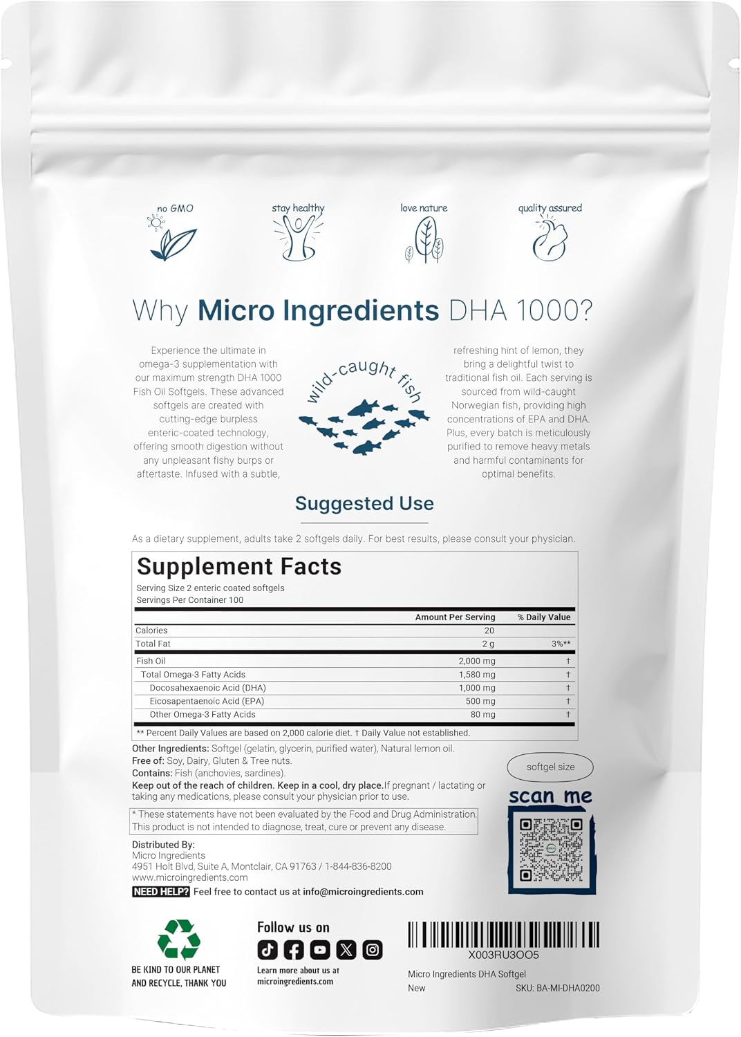 Omega 3 Fish Oil DHA Supplements 1000mg with EPA 500mg, 200 Softgels – Lemon Flavored, Burpless (Enteric Coated) | Deep Sea Fresh Fish, Wild Caught from Norwegian Waters | Mercury Free - PrimeBioHealth - canada supplements