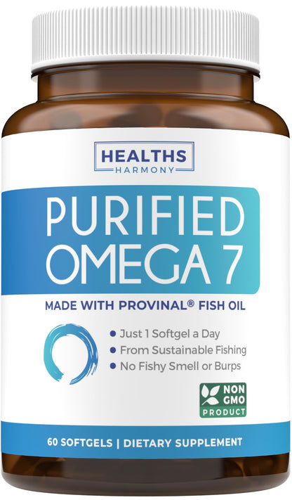 Omega 7 Supplement for Women and Men - High Potency & Purity Palmitoleic Acid Fatty Acid Fish Oil Supplement from Patented Provinal with Lowest Palmitic Acid - Sustainably Sourced (1 Month Supply) - PrimeBioHealth - canada supplements