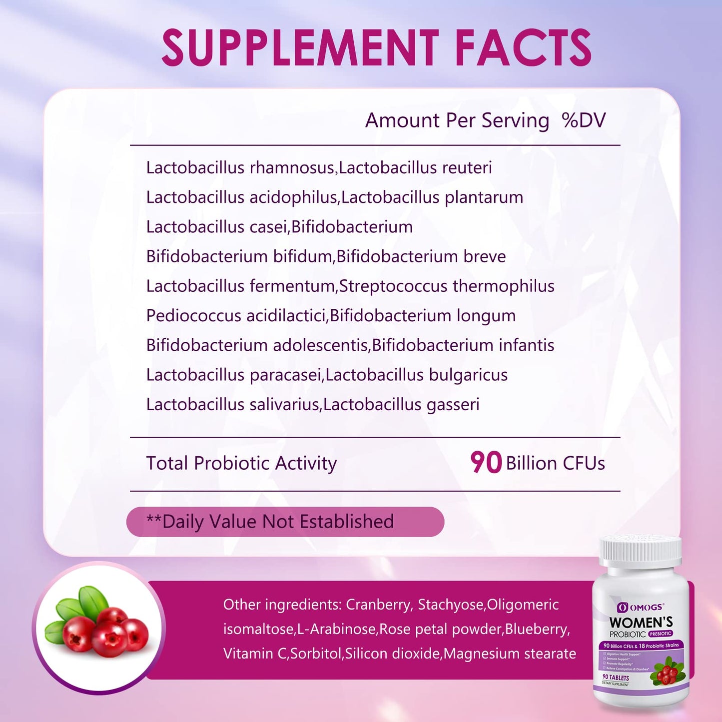 OMOGS Women's Probiotic, with Cranberry Extract, Organic Prebiotics & Vitamin C, 90 Billion CFUs,18 Strains, Help for Boost Immune, Digestive, Gut Health & Women's Health - PrimeBioHealth - canada supplements