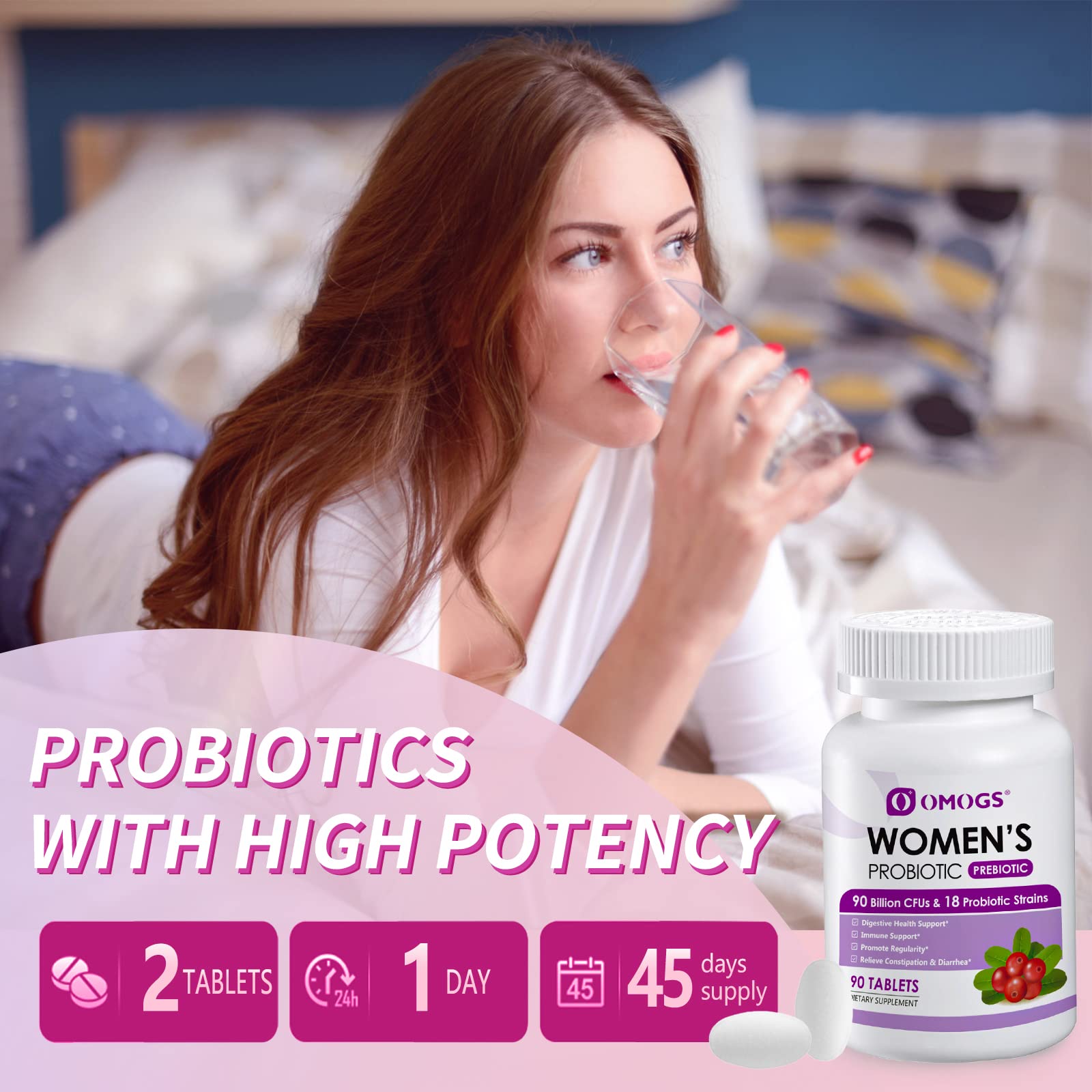 OMOGS Women's Probiotic, with Cranberry Extract, Organic Prebiotics & Vitamin C, 90 Billion CFUs,18 Strains, Help for Boost Immune, Digestive, Gut Health & Women's Health - PrimeBioHealth - canada supplements