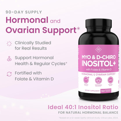 Optify Inositol Supplement for Women – 90-Day Supply – Myo-Inositol and D-Chiro Inositol with Folate and Vitamin D – 40:1 Ratio – Hormone Balance & Ovarian Support - 360 Capsules - PrimeBioHealth - canada supplements