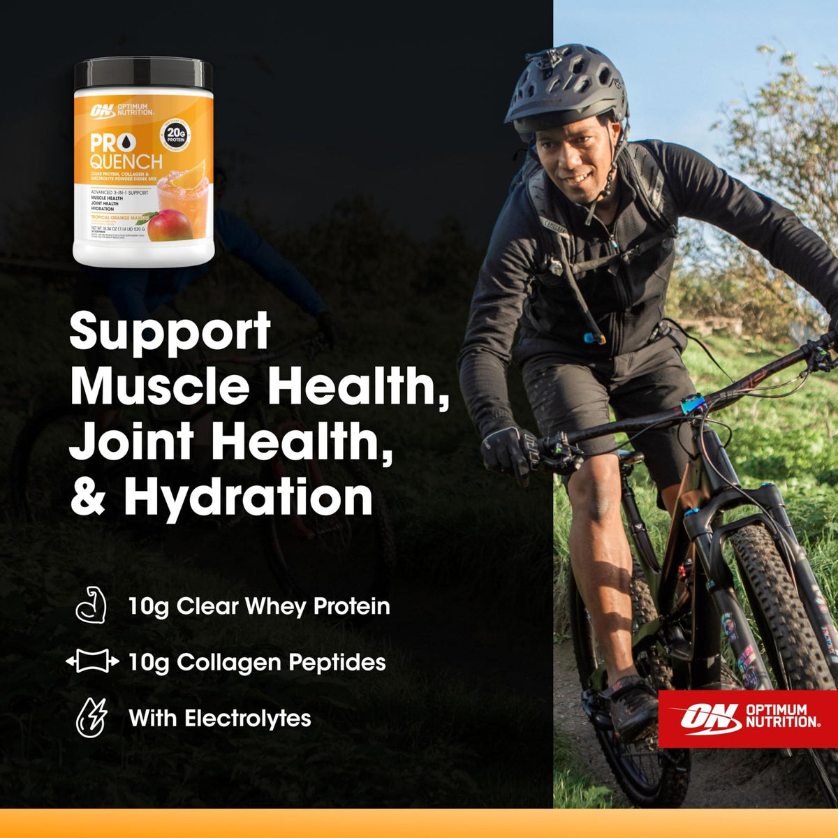 Optimum Nutrition Pro Quench, 10g Clear Protein, 10g Collagen peptides & Electrolyte Powder Drink Mix, Tropical Orange Mango, 20 Servings, - PrimeBioHealth - canada supplements