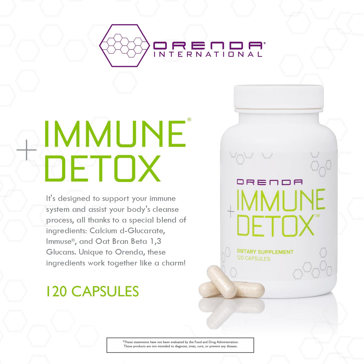 Orenda Immune + Detox - Specialized Formula with Calcium d-Glucarate, Beta 1,3 Glucans & IMMUSE® for Wellness and Balance - 120 Capsules - PrimeBioHealth - canada supplements