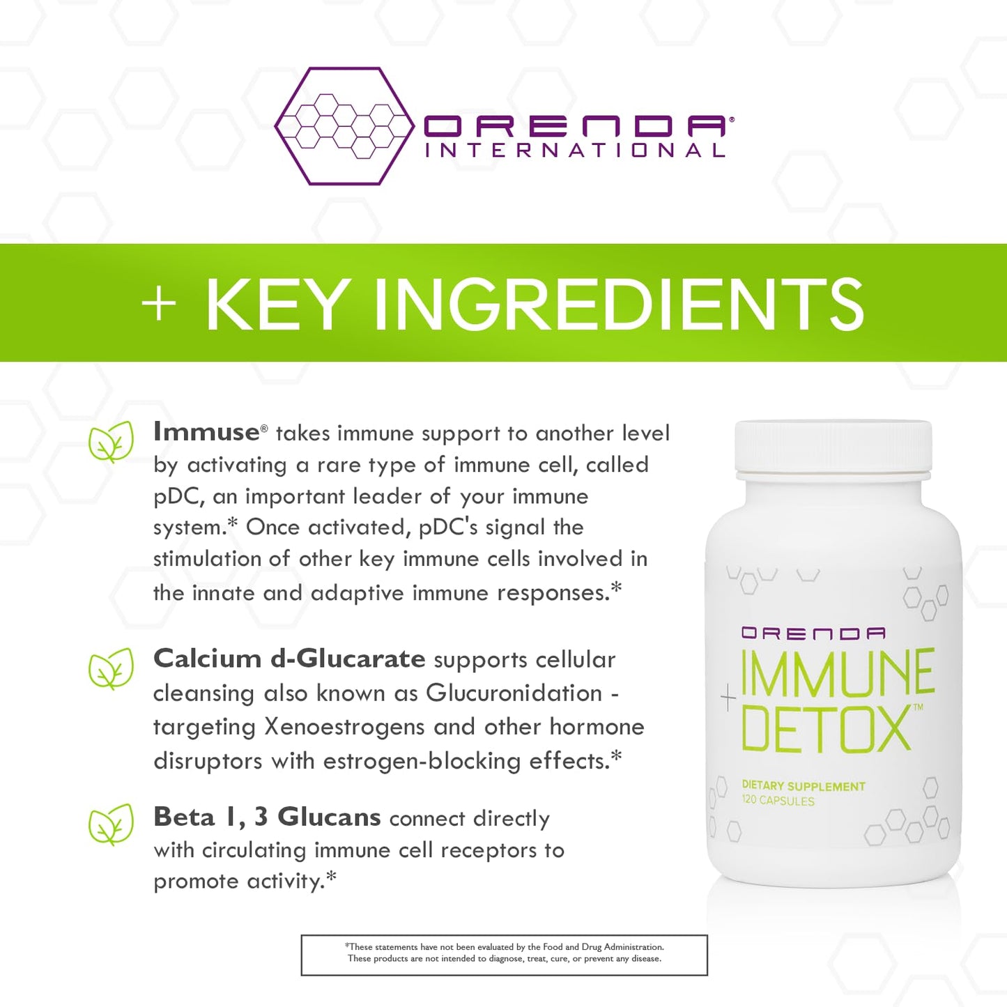 Orenda Immune + Detox - Specialized Formula with Calcium d-Glucarate, Beta 1,3 Glucans & IMMUSE® for Wellness and Balance - 120 Capsules - PrimeBioHealth - canada supplements