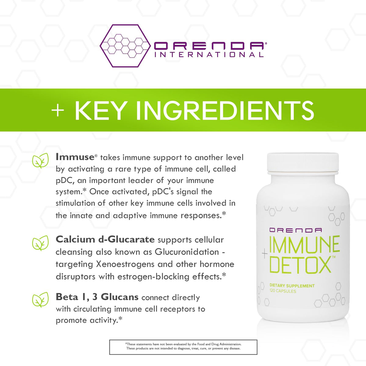 Orenda Immune + Detox - Specialized Formula with Calcium d-Glucarate, Beta 1,3 Glucans & IMMUSE® for Wellness and Balance - 120 Capsules - PrimeBioHealth - canada supplements