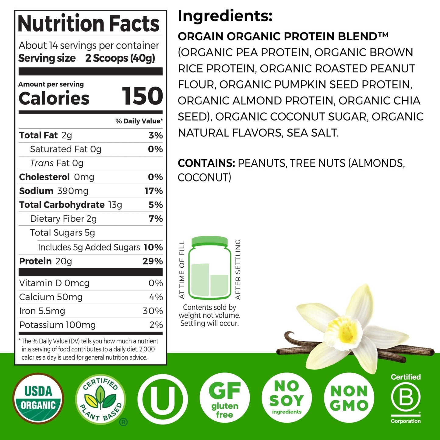 Orgain Organic Simple Vegan Protein Powder, Vanilla - 20g Plant Based Protein, Made with less Ingredients, No Artificial Sweeteners, Gluten Free, No Dairy or Lactose, 1.25 lb (Packaging May Vary) - PrimeBioHealth - canada supplements