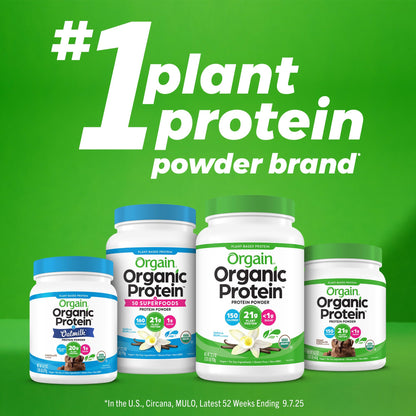 Orgain Organic Vegan Protein Powder, Creamy Chocolate Fudge - 21g Plant Protein, 7g Prebiotic Fiber, Low Net Carb, No Lactose Ingredients, No Added Sugar - PrimeBioHealth - canada supplements