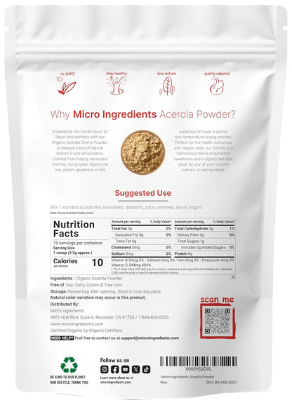 Organic Acerola Powder, 8oz | Natural Organic Vitamin C Superfood | No Sugar & Additives | Great Flavor for Drinks, Smoothie, & Beverages | Non-GMO & Vegan Friendly, Brazil Origin - PrimeBioHealth - canada supplements