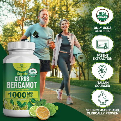 Organic Citrus Bergamot Supplement - Only USDA, Cardiologist Formulated with 200+ Scientific Studies -1000mg - Patented Extract, Heart, Cholesterol, - PrimeBioHealth - canada supplements