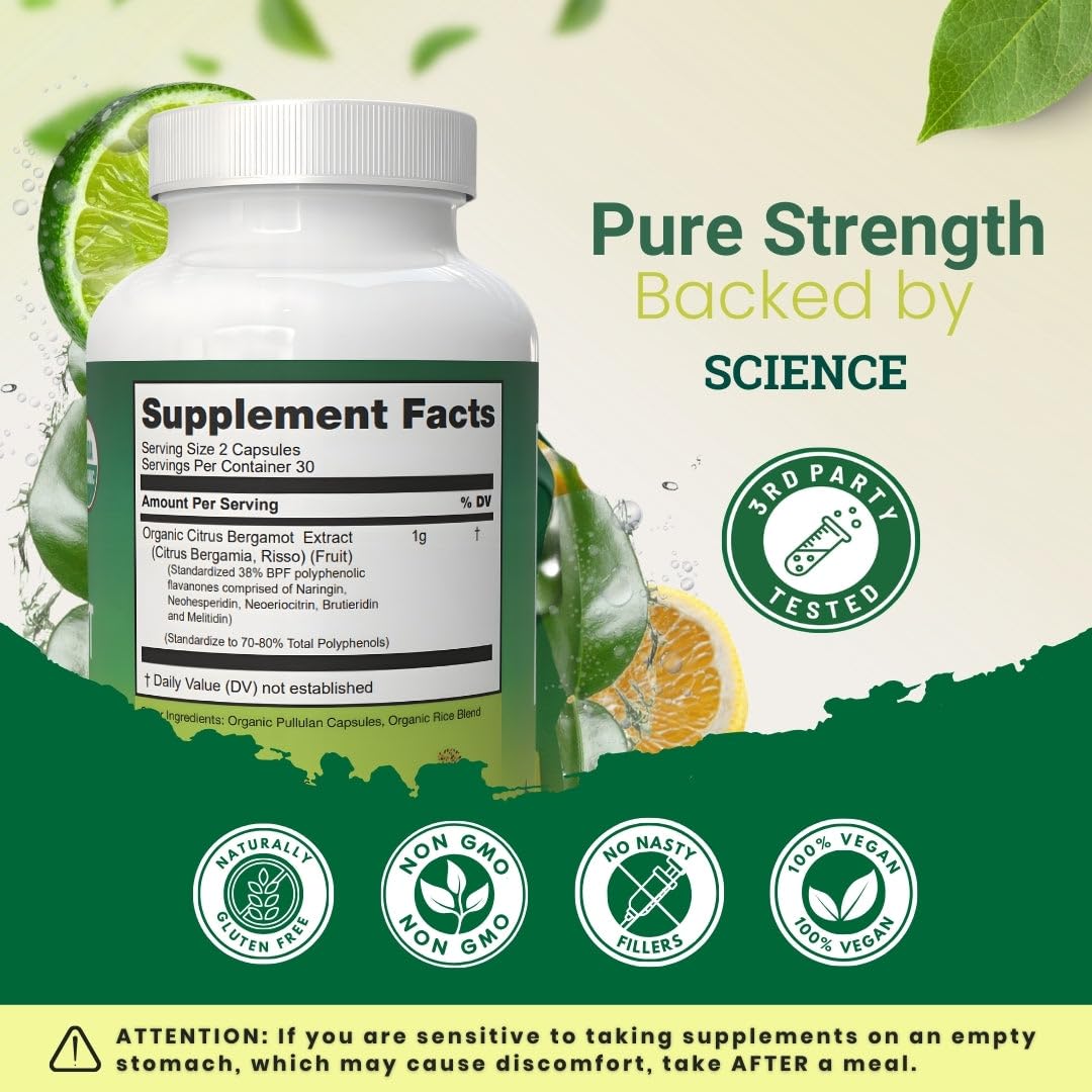 Organic Citrus Bergamot Supplement - Only USDA, Cardiologist Formulated with 200+ Scientific Studies -1000mg - Patented Extract, Heart, Cholesterol, - PrimeBioHealth - canada supplements