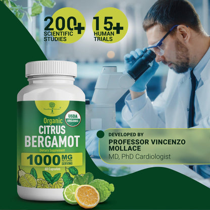 Organic Citrus Bergamot Supplement - Only USDA, Cardiologist Formulated with 200+ Scientific Studies -1000mg - Patented Extract, Heart, Cholesterol, - PrimeBioHealth - canada supplements