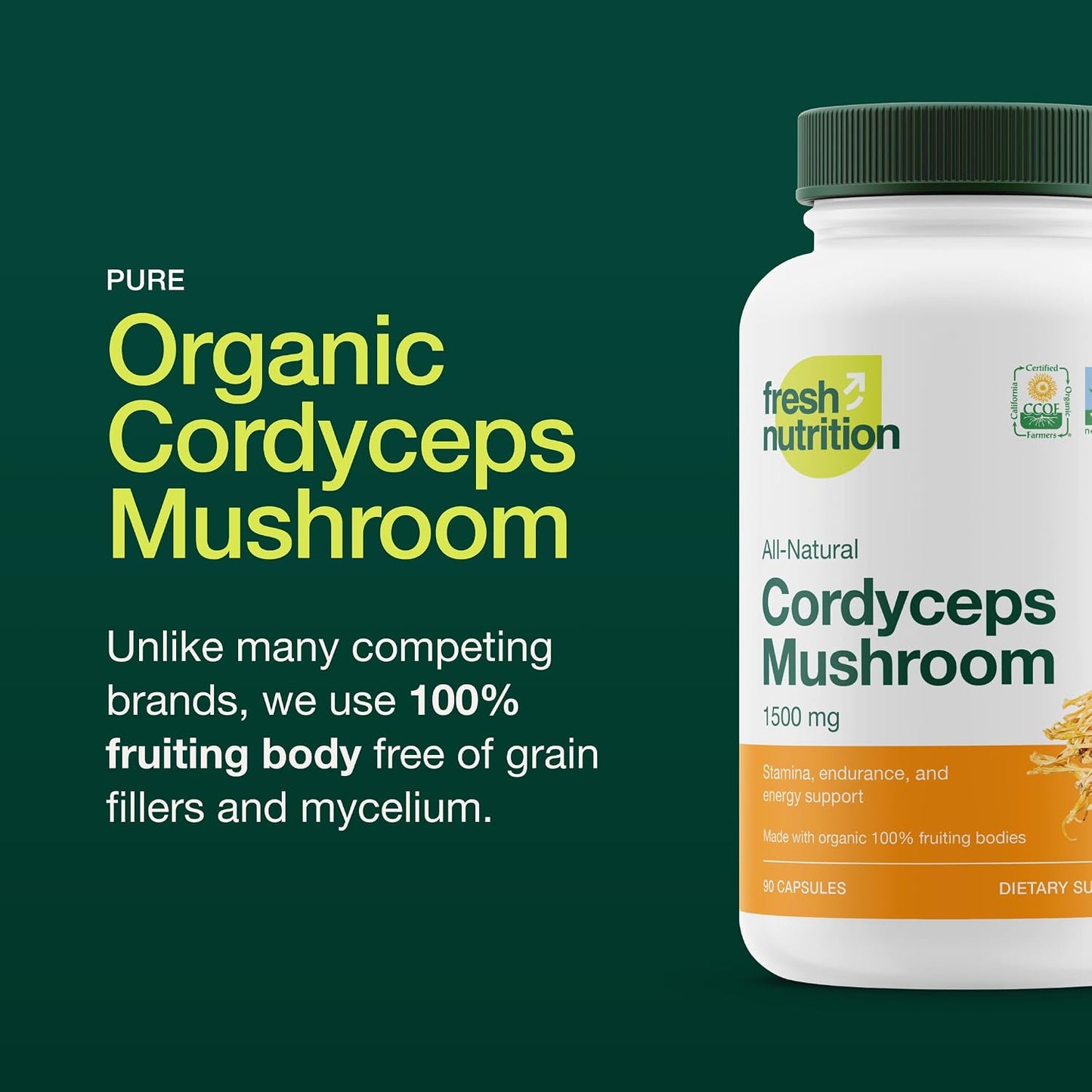 Organic Cordyceps Capsules (Cordyceps Sinensis Mushroom Extract)- 1500mg Per Serving - Energy & Stamina Support - Rich in Alpha Glucan - Vegan, Non GMO, Gluten-Free - 90 Capsules - PrimeBioHealth - canada supplements