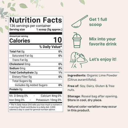 Organic Freeze-Dried Lime Powder, 1.5lbs | Raw Lime Juice Flavor, Sugar Free Drink Mix, Rich in Vitamin C | Water Flavor Enhancer, Great for Beverages & Smoothies | Additive Free, Non-GMO - PrimeBioHealth - canada supplements
