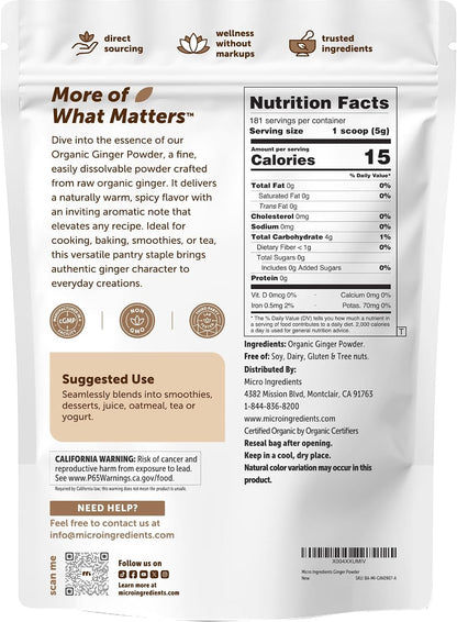 Organic Ginger powder, 2lbs (32oz) | Premium Source for Spice & Seasoning | Great for Baking, Cooking & Tea | Additive Free, Non-GMO, Bulk Supply - PrimeBioHealth - canada supplements