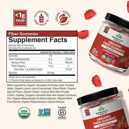 ORGANIC INDIA Fiber Gummies for Adults - Prebiotic Fiber, Dietary Supplement, Digestive Health for Men & Women, Vegan, Low Sugar - PrimeBioHealth - canada supplements
