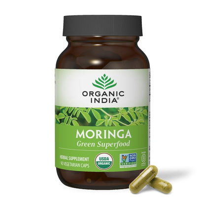 ORGANIC INDIA Moringa Herbal Supplement - Green Superfood, Nutrient Dense, Pure Plant Protein, Vitamin A, E, K, Iron, Calcium, Fiber, Vegan - PrimeBioHealth - canada supplements