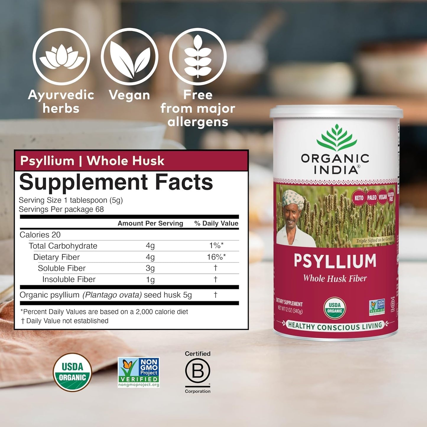 ORGANIC INDIA Psyllium Herbal Powder - Whole Husk Fiber, Vegan, Gluten-Free, USDA Certified Organic, Non-GM - PrimeBioHealth - canada supplements