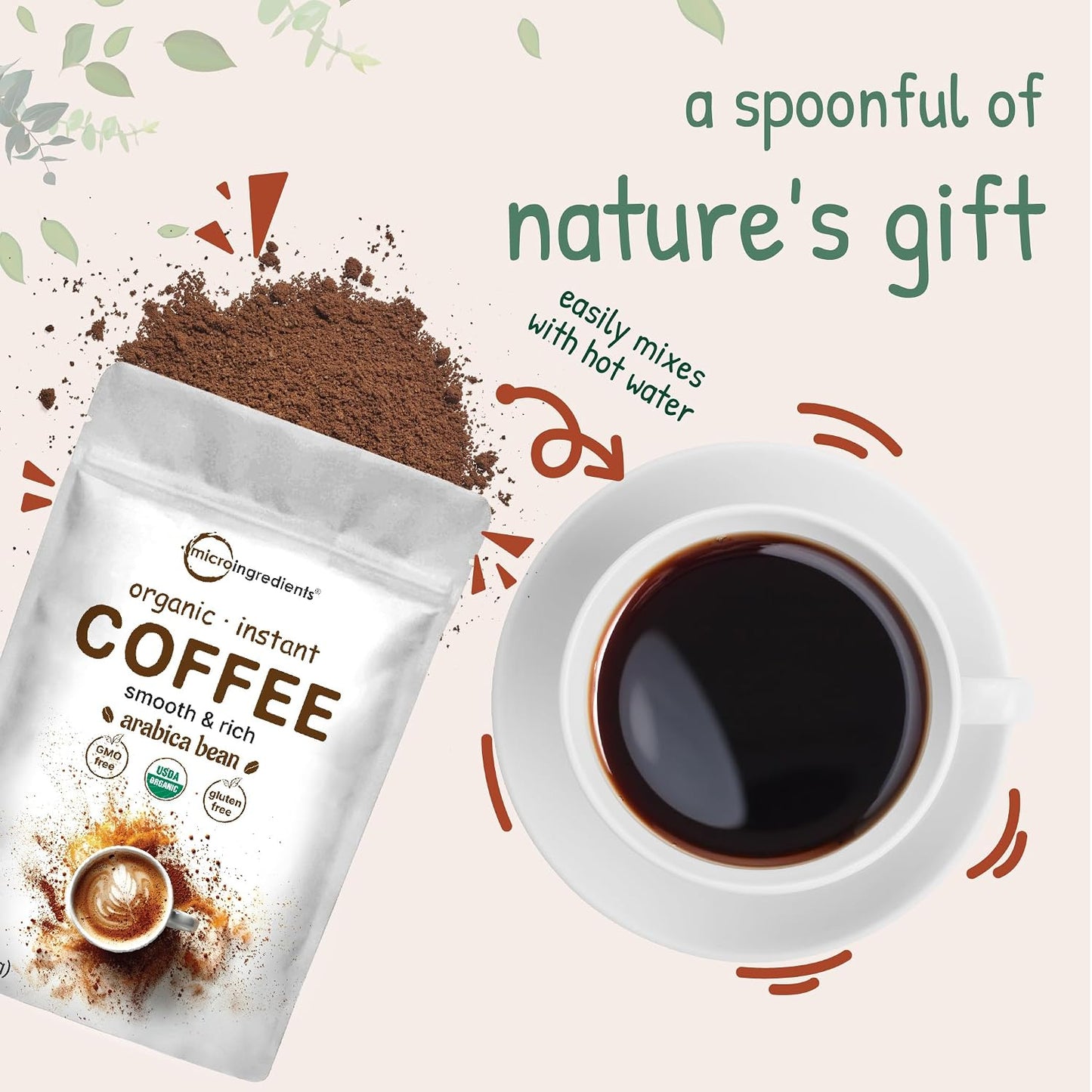Organic Instant Coffee, 1lb Powder | Premium Arabica Coffee Beans Source | Medium to Dark Roast | Natural Fresh Flavor | Smooth & Rich | Non-GMO, Gluten Free - PrimeBioHealth - canada supplements