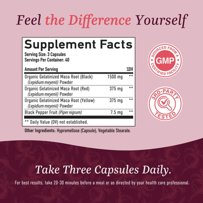 Organic Maca Root Capsules for Women | Peruvian Maca 2250MG Extra Strength | Red, Black & Yellow Root Powder with Black Pepper | Herbal Supplement - PrimeBioHealth - canada supplements