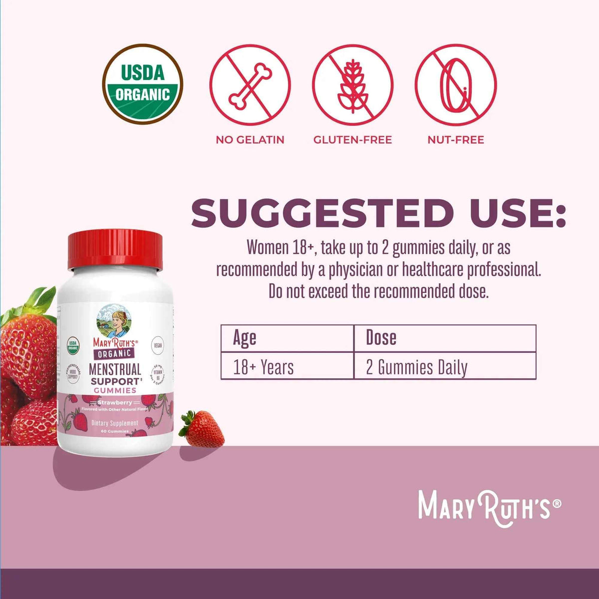 Organic Menstrual Support Gummies by MaryRuth's | for The Relief of Common Symptoms of Premenstrual Syndrome | PMS Support | Premenstrual Mood Support | USDA Organic | Non-GMO | Vegan | 30 Servings