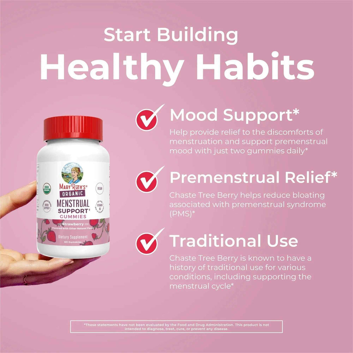 Organic Menstrual Support Gummies by MaryRuth's | for The Relief of Common Symptoms of Premenstrual Syndrome | PMS Support | Premenstrual Mood Support | USDA Organic | Non-GMO | Vegan | 30 Servings