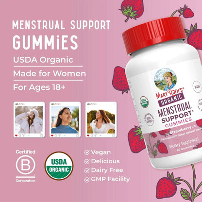 Organic Menstrual Support Gummies by MaryRuth's | for The Relief of Common Symptoms of Premenstrual Syndrome | PMS Support | Premenstrual Mood Support | USDA Organic | Non-GMO | Vegan | 30 Servings